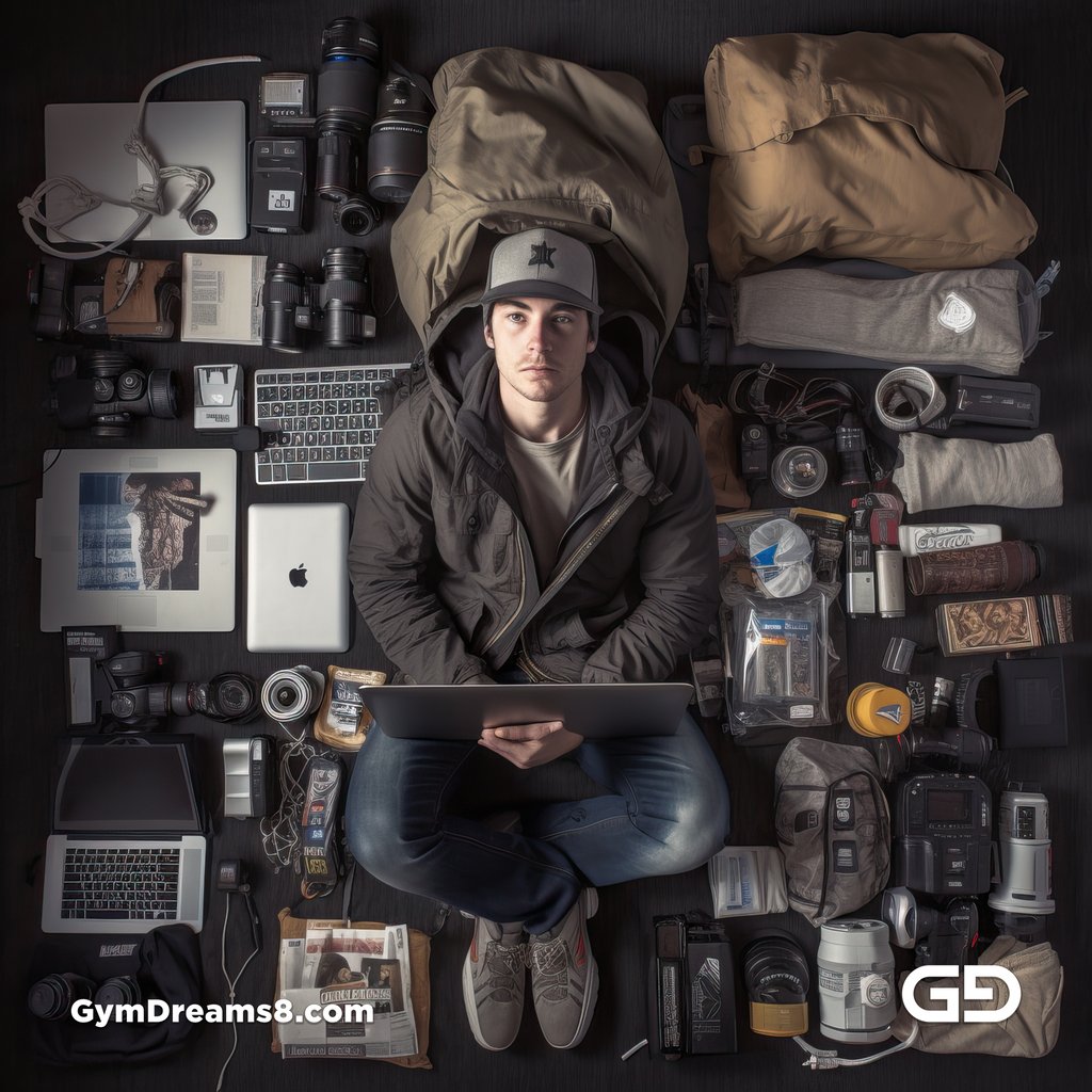 Hackers / Nerd. Knolling Men Variations. Text promotps with Midjourney v5.