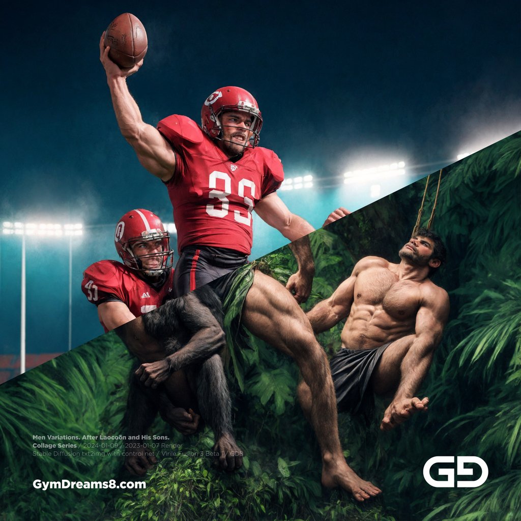 Men Variations. After Laocoön and His Sons. Collage series. Stable Diffusion, control net, Virile Fusion 3 Beta 1.