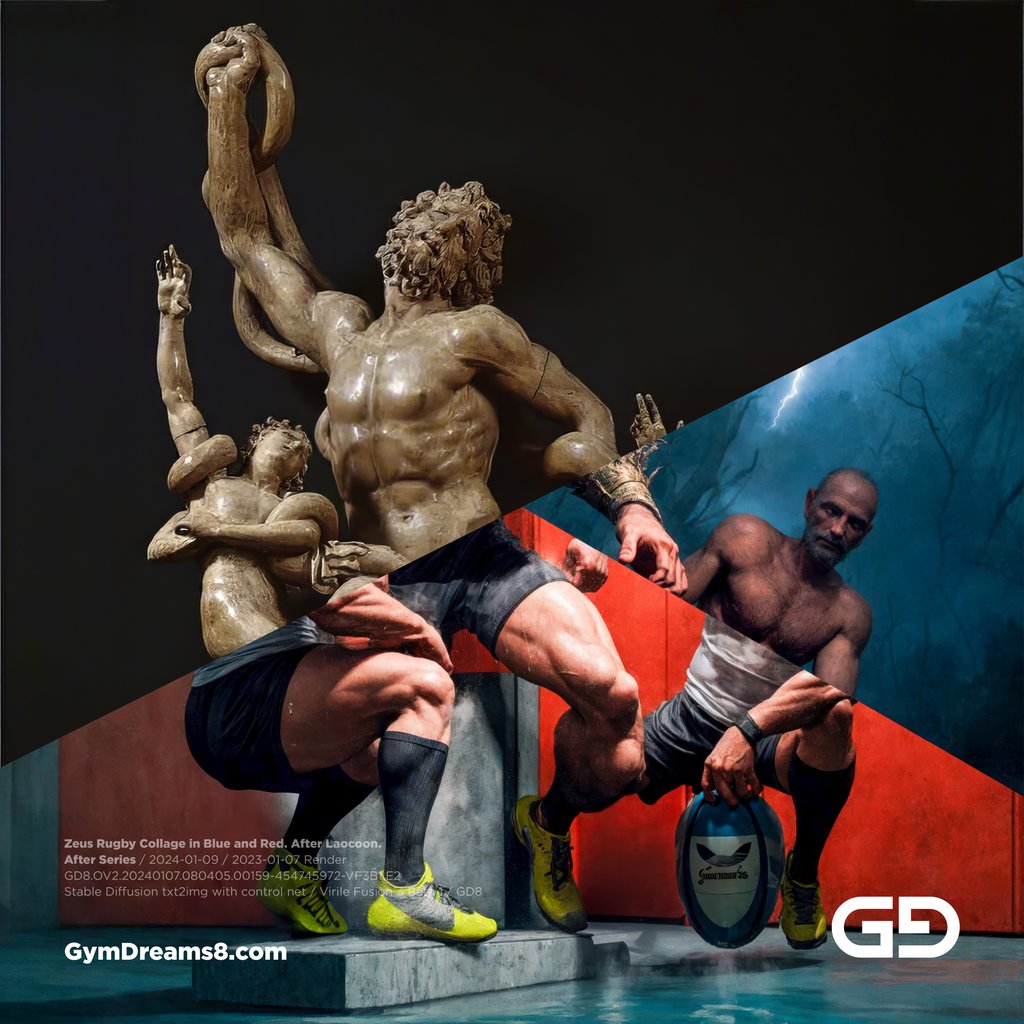 Zeus Rugby Collage, After the Laocoon Group.
