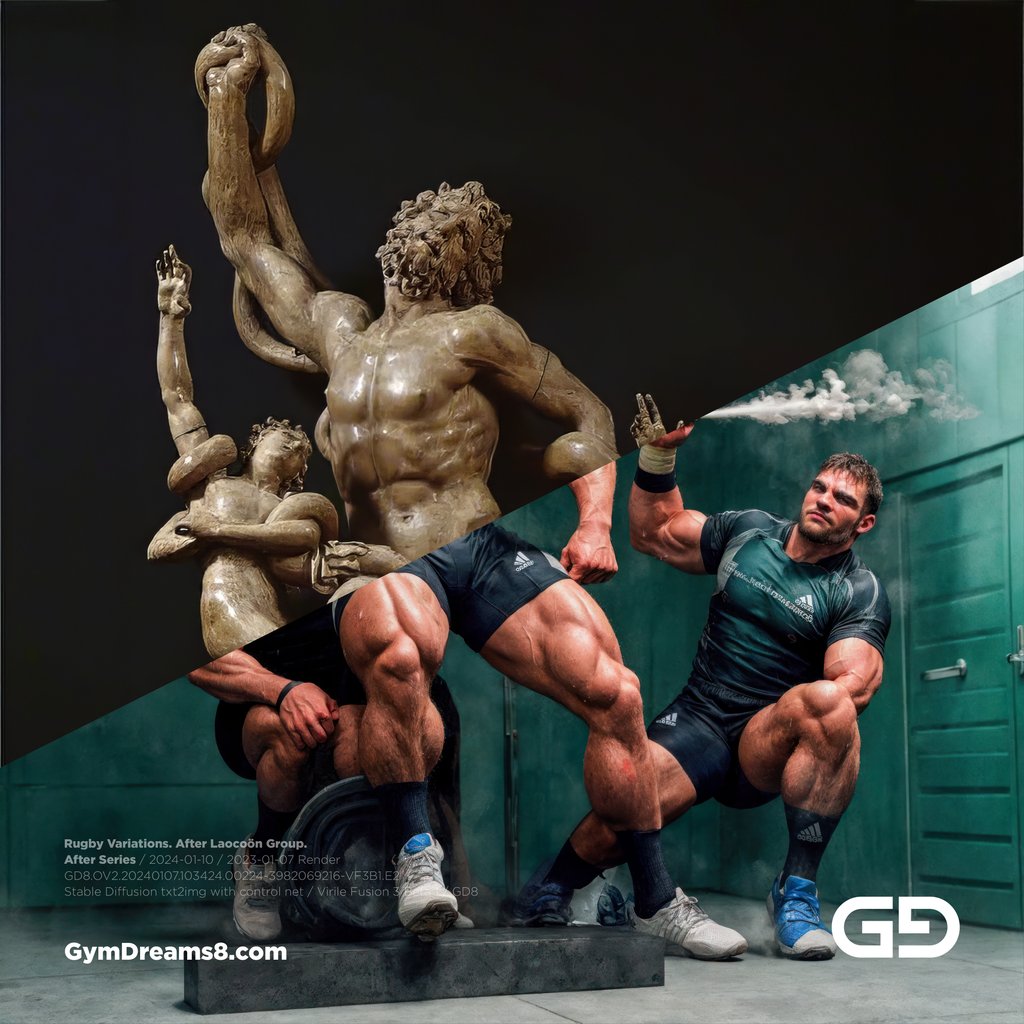 Rugby Variations. After Laocoon Group. Stable Diffusion, control net, Virile Fusion 3 Beta 1.