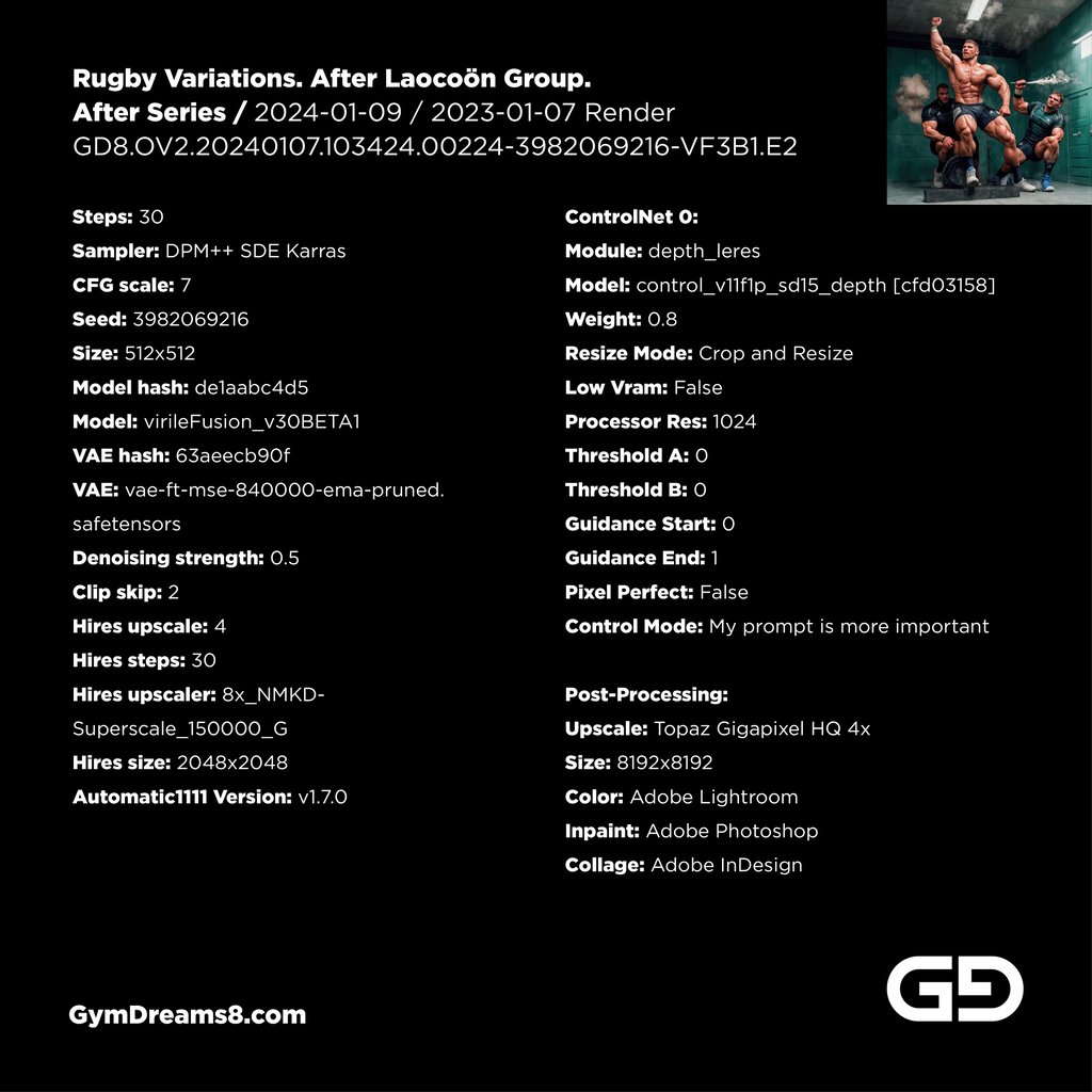 Rugby Variations. After Laocoon Group. Stable Diffusion, control net, Virile Fusion 3 Beta 1.