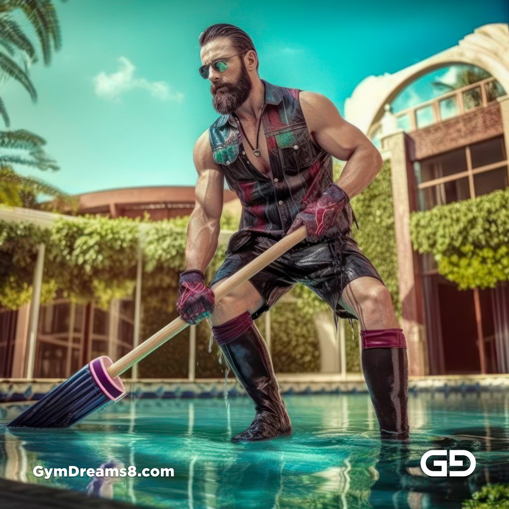 All work, no play. Men in latex doing chores. Rendered in Midjourney