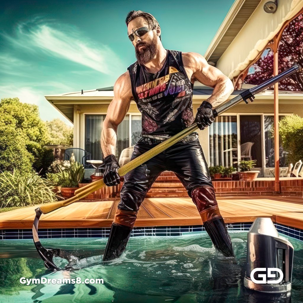 All work, no play. Men in latex doing chores. Rendered in Midjourney