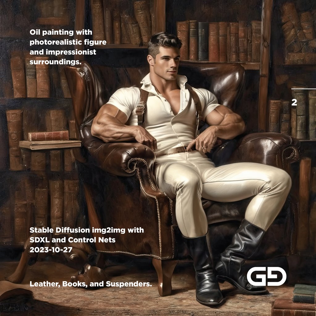 Leather, Books, and Suspenders. Stable Diffusion img2img with SDXL and control net.