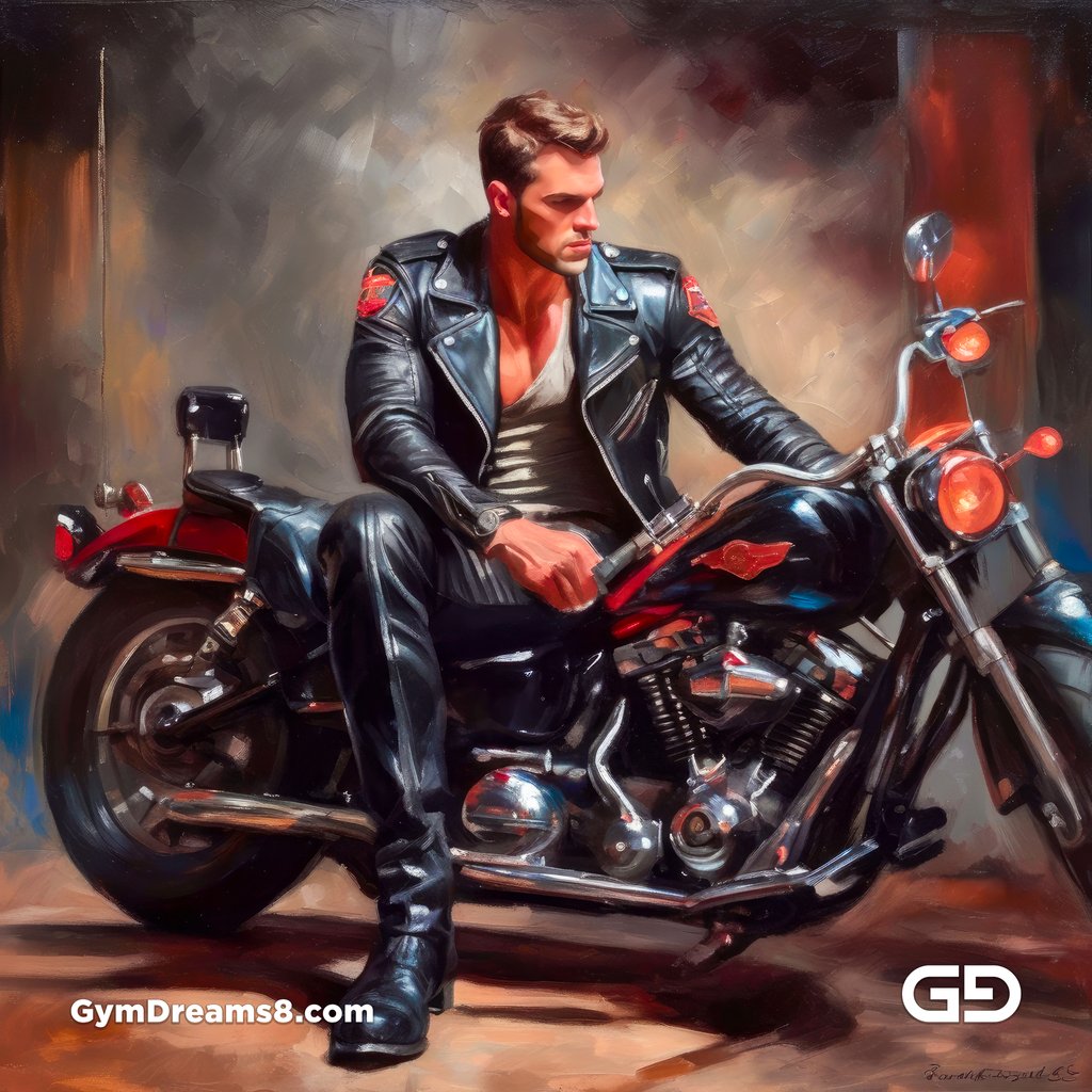 Leather and Harley. Men in Leather with Harley-Davidson bikes. Oil paintings. Stable Diffusion with SDXL