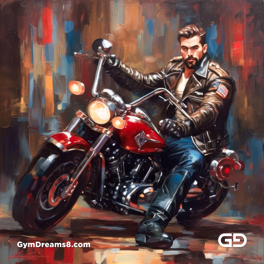 Leather and Harley. Men in Leather with Harley-Davidson bikes. Oil paintings. Stable Diffusion with SDXL