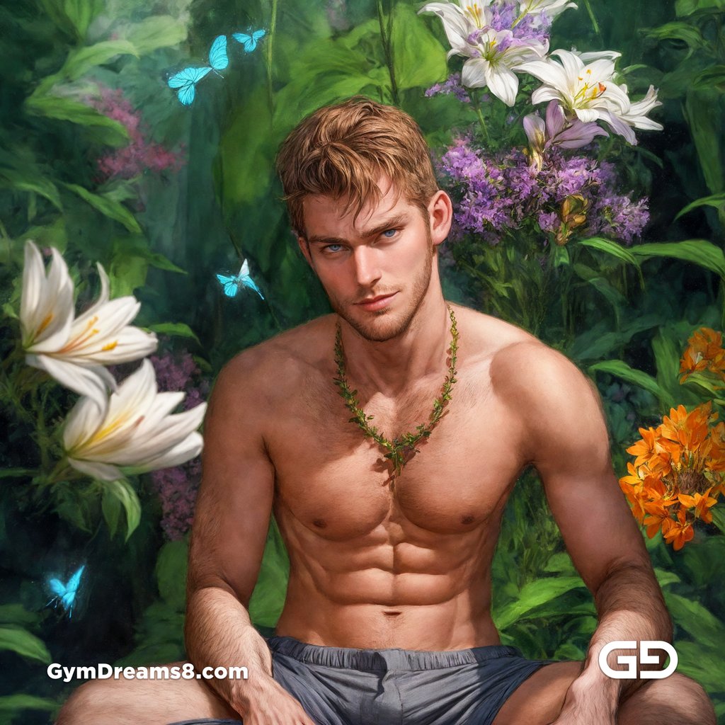 Lilies and Butterflies. Twunk in a garden filled with lilies and butterflies. Stable Diffusion and Virile Fantasy.