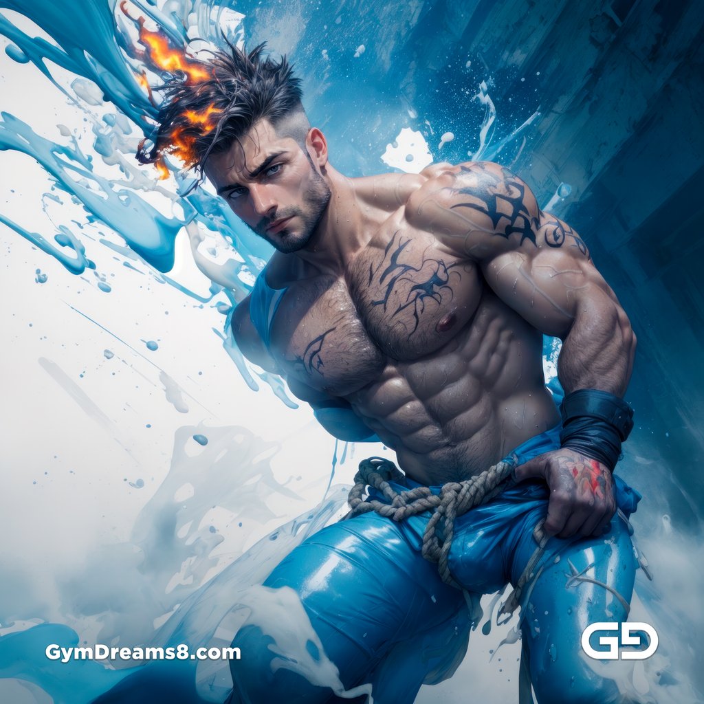 Liquid Blue. Composition of man, liquid, and rope. Stable Diffusion with RefShuffle Control Net, Airfuck’s Wild Mix.