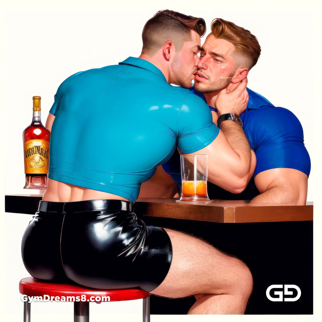 Liquor Poster - Kiss. Bold saturated colors, Mid-century design, latex shorts. Stable Diffusion with Virile Fusion and Airfuck’s Wild Mix.