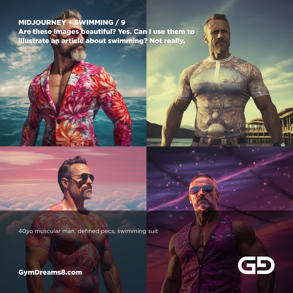 Are these images beautiful? Yes. Can I use them to illustrate an article about swimming? Not really.