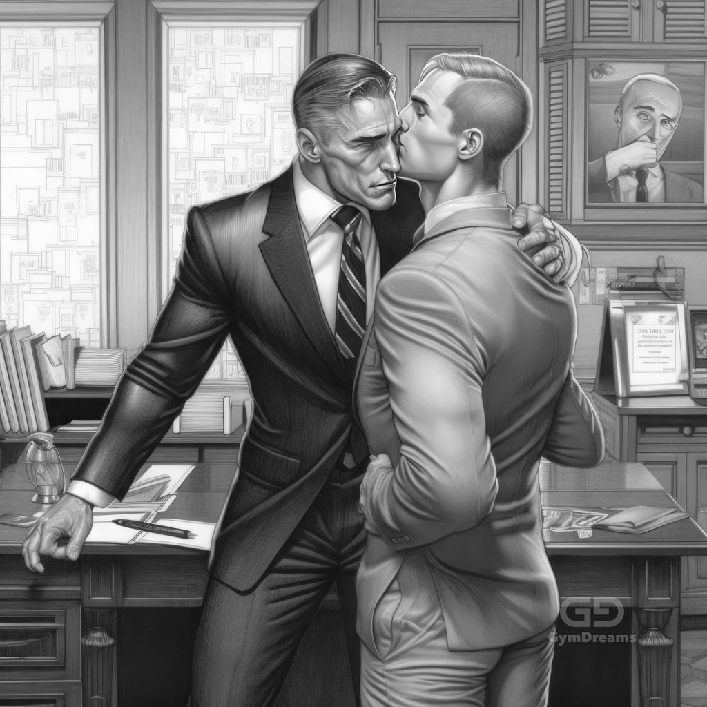 Kiss at the Office, created with Midjourney v5