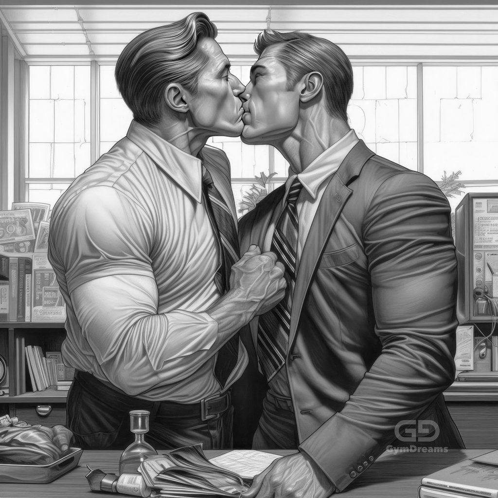Kiss at the Office, created with Midjourney v5