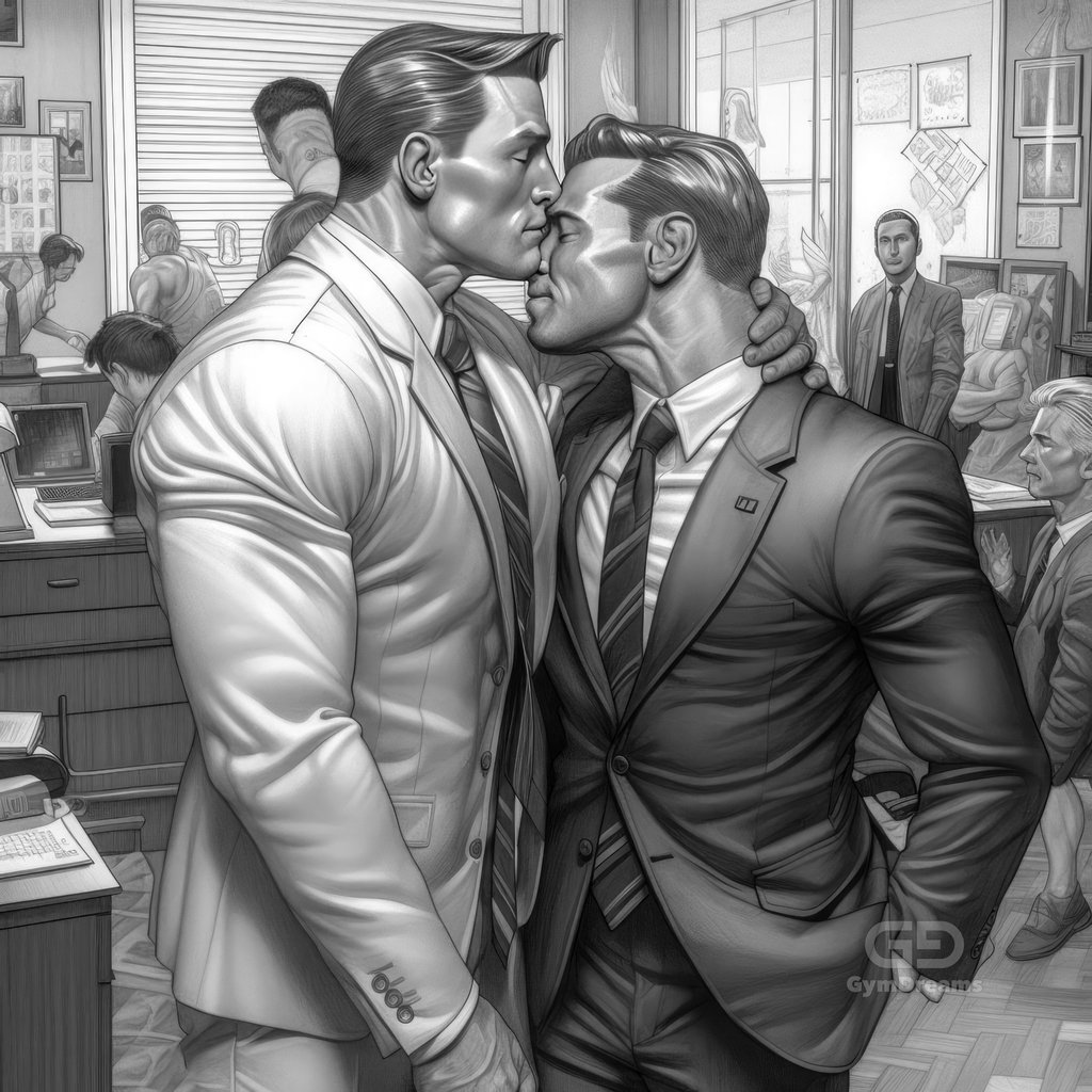 Kiss at the Office, created with Midjourney v5