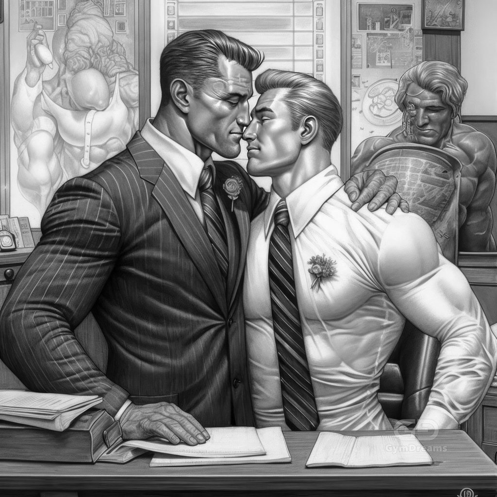 Kiss at the Office, created with Midjourney v5