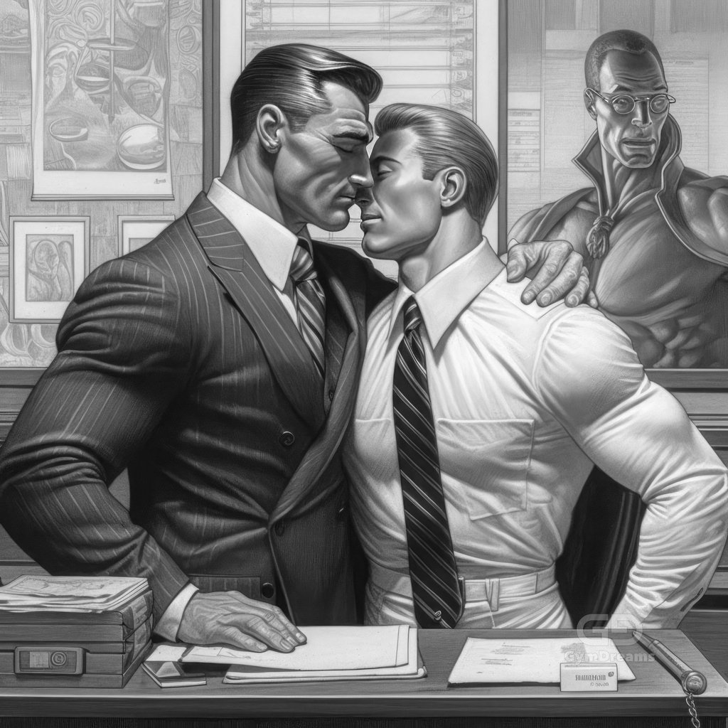 Kiss at the Office, created with Midjourney v5