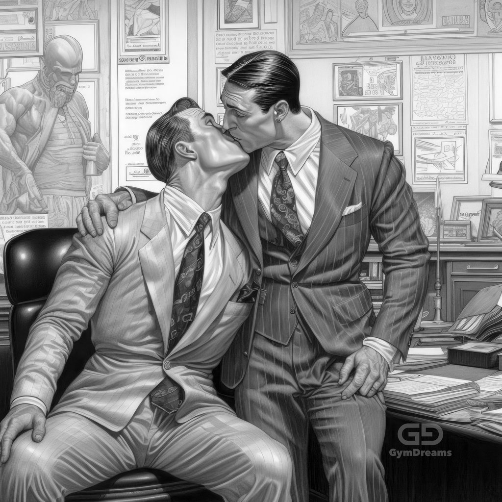 Kiss at the Office, created with Midjourney v5