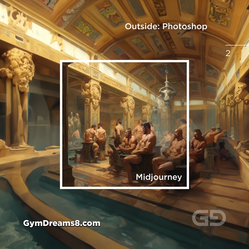 Warriors at the Roman Baths, Photoshop AI with Midjourney