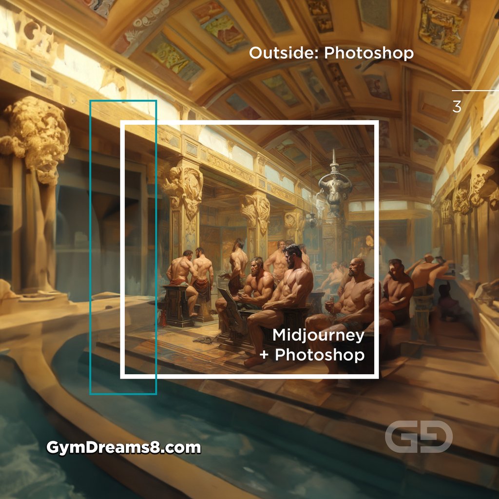 Warriors at the Roman Baths, Photoshop AI with Midjourney