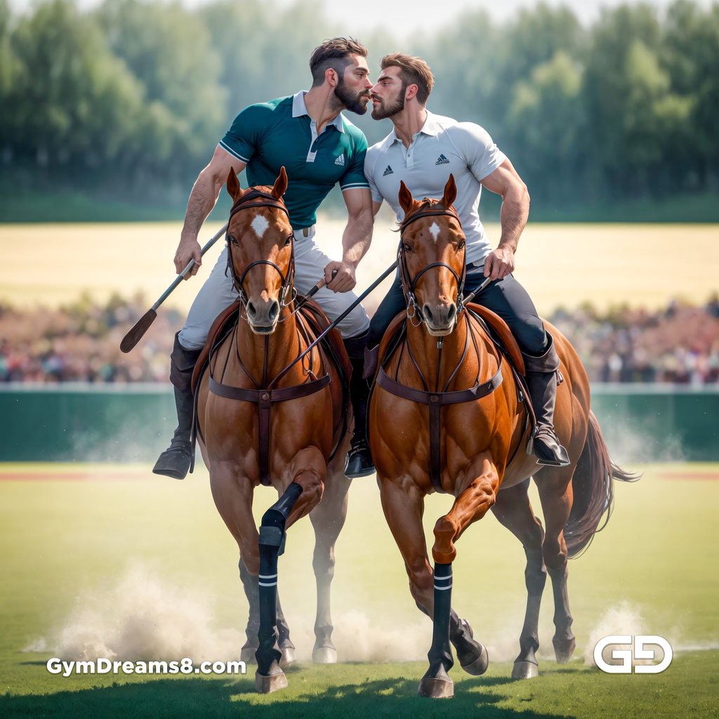 Polo, Suddenly Gay. Photorealistic 3d render of men playing a game of polo, kissing, with Stable Diffusion and Airfuck’s Wild Mix.