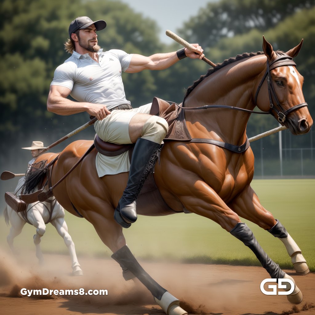 Polo, Suddenly Gay. Photorealistic 3d render of men playing a game of polo, kissing, with Stable Diffusion and Airfuck’s Wild Mix.