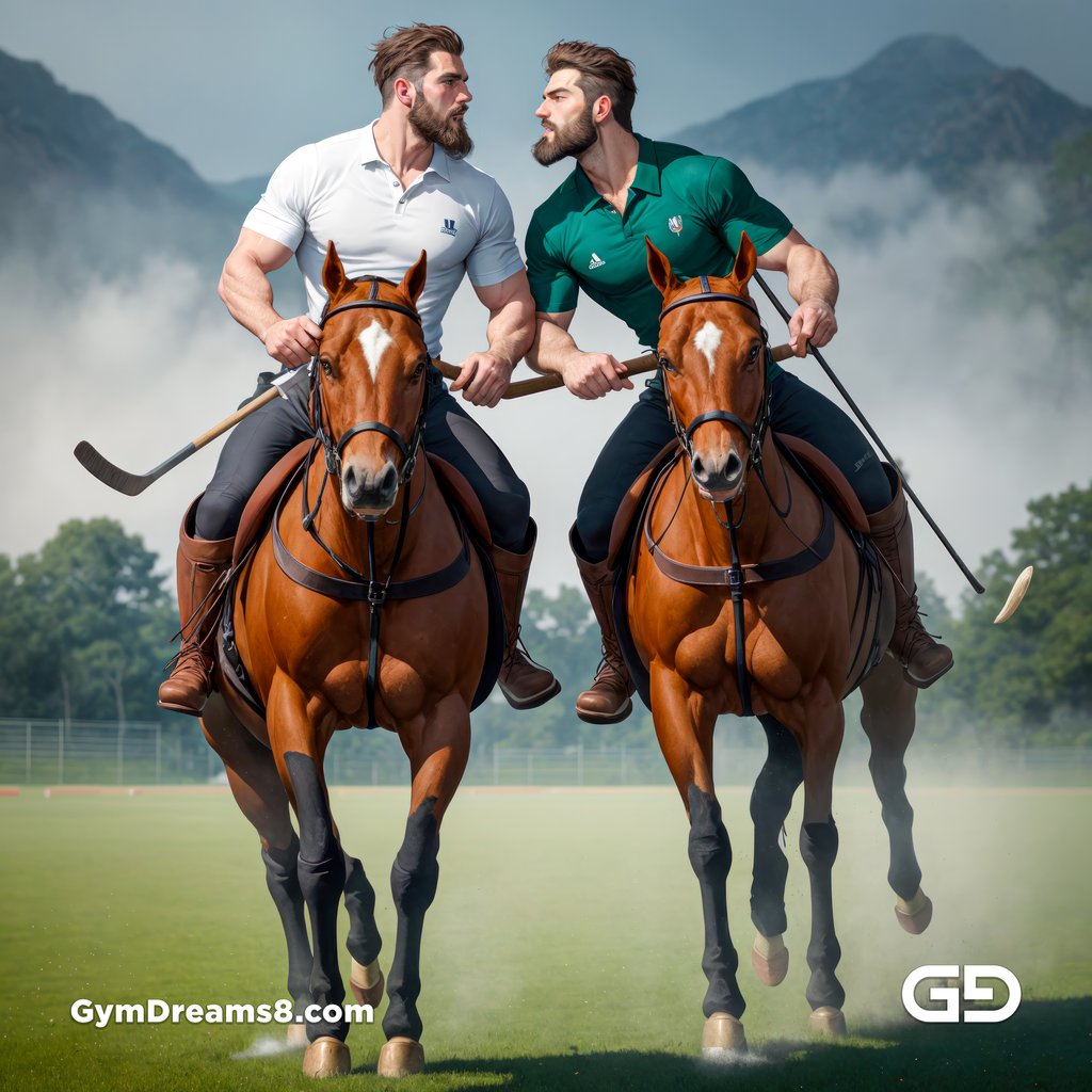 Polo, Suddenly Gay. Photorealistic 3d render of men playing a game of polo, kissing, with Stable Diffusion and Airfuck’s Wild Mix.