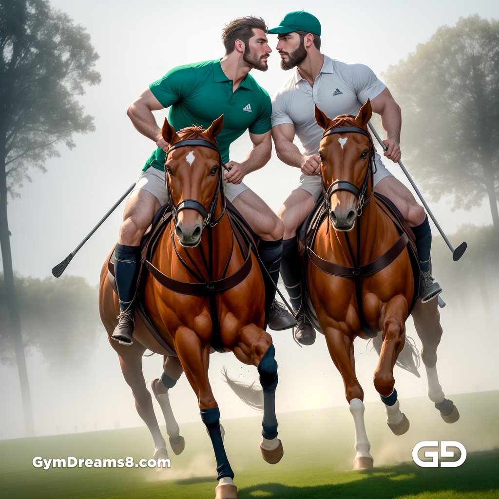Polo, Suddenly Gay. Photorealistic 3d render of men playing a game of polo, kissing, with Stable Diffusion and Airfuck’s Wild Mix.