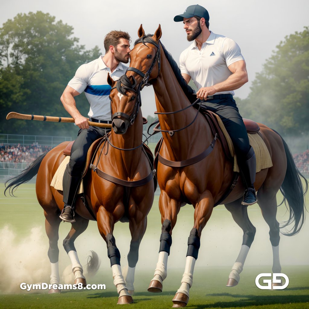 Polo, Suddenly Gay. Photorealistic 3d render of men playing a game of polo, kissing, with Stable Diffusion and Airfuck’s Wild Mix.