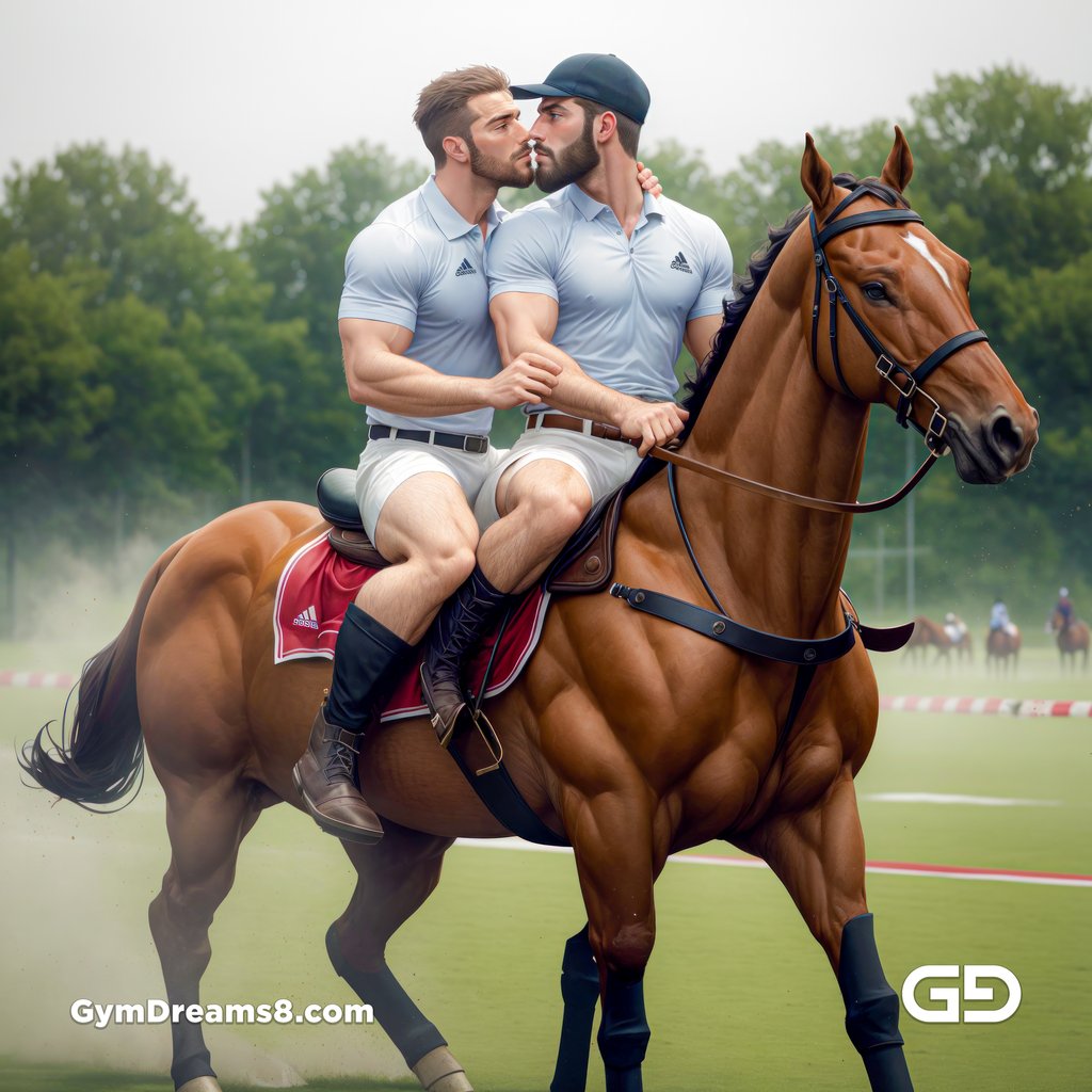 Polo, Suddenly Gay. Photorealistic 3d render of men playing a game of polo, kissing, with Stable Diffusion and Airfuck’s Wild Mix.