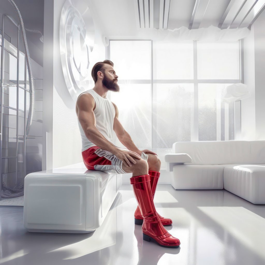 Red Stripe, Composition of bearded man with red stripes, with Midjourney Image Prompts