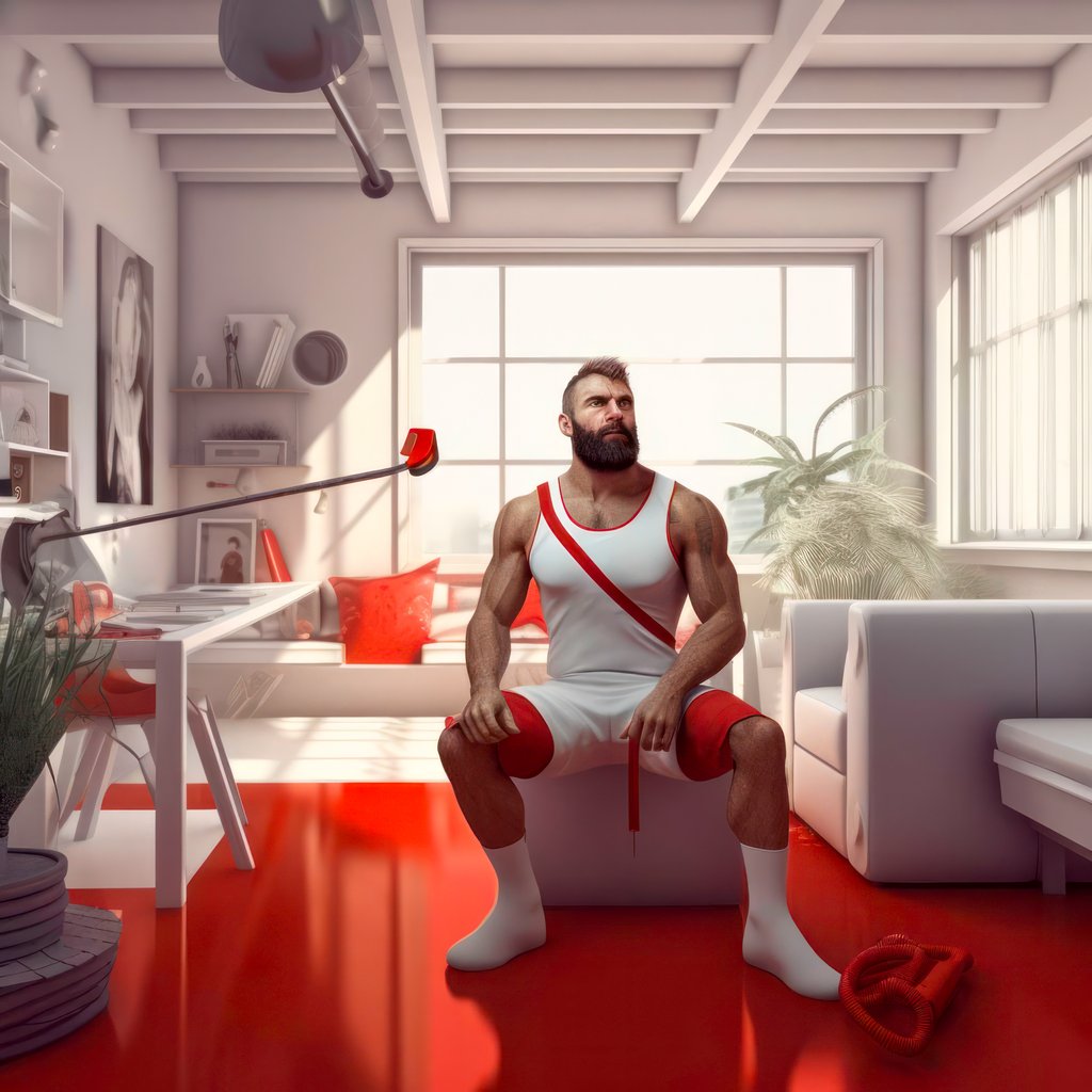 Red Stripe, Composition of bearded man with red stripes, with Midjourney Image Prompts