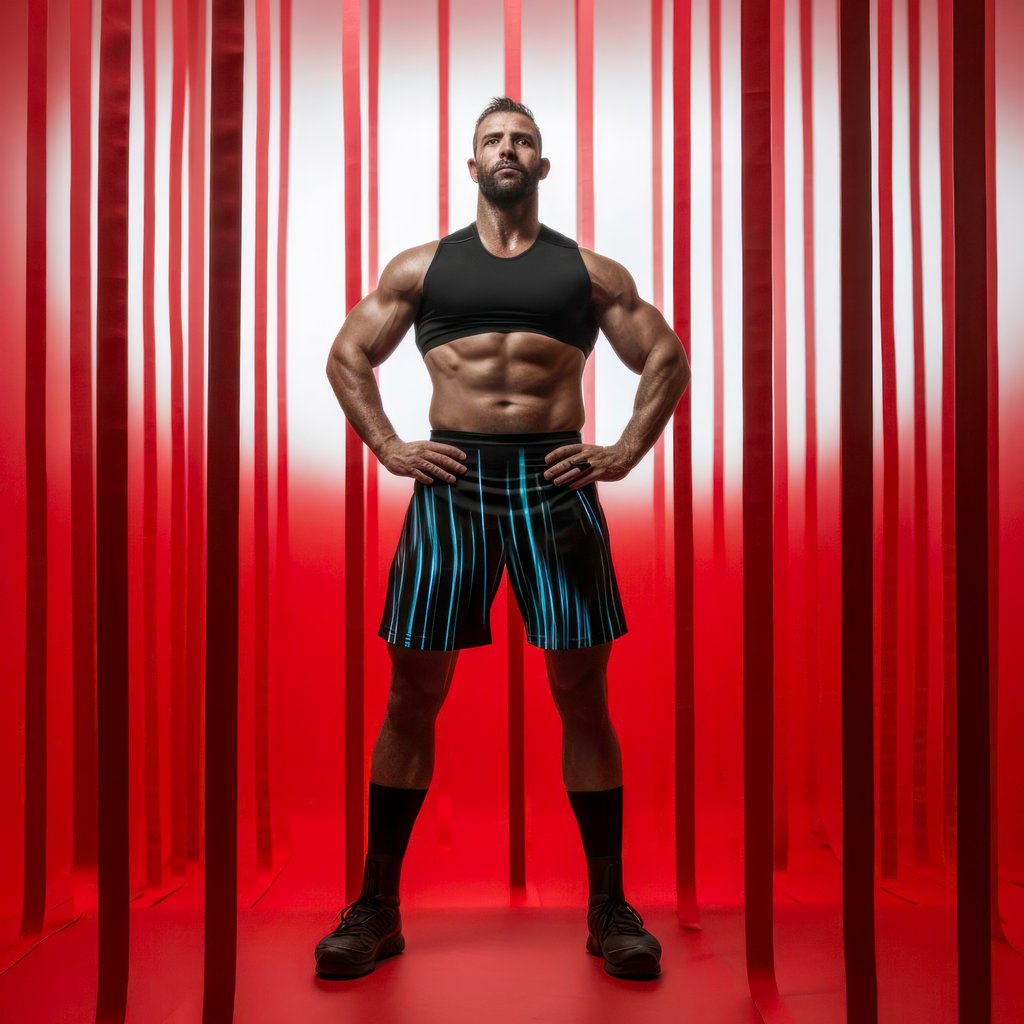 Red Stripe, Composition of bearded man with red stripes, with Midjourney Image Prompts