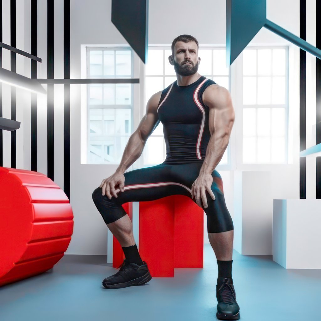 Red Stripe, Composition of bearded man with red stripes, with Midjourney Image Prompts