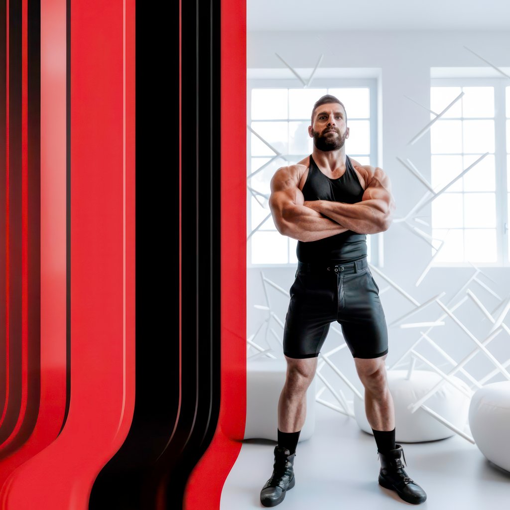 Red Stripe, Composition of bearded man with red stripes, with Midjourney Image Prompts