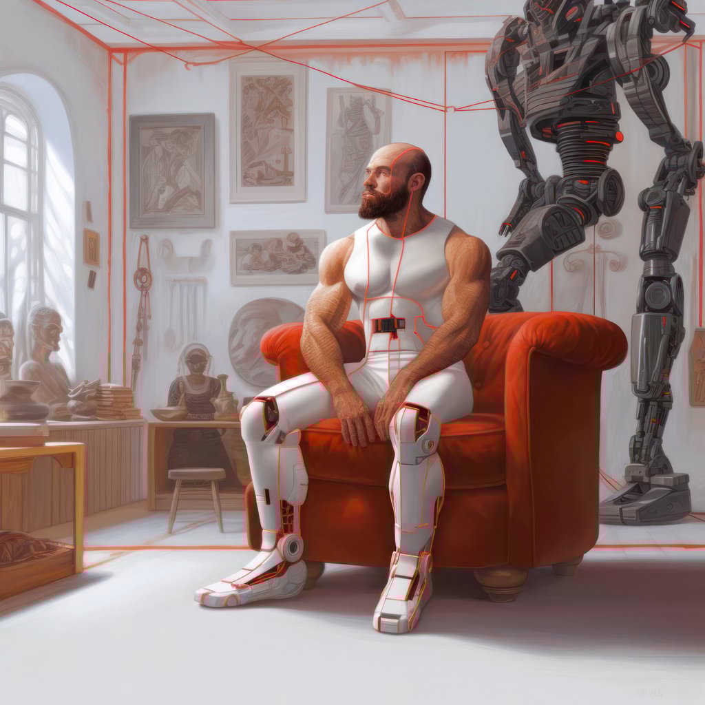 Red Stripe, Composition of bearded man with red stripes, with Midjourney Image Prompts