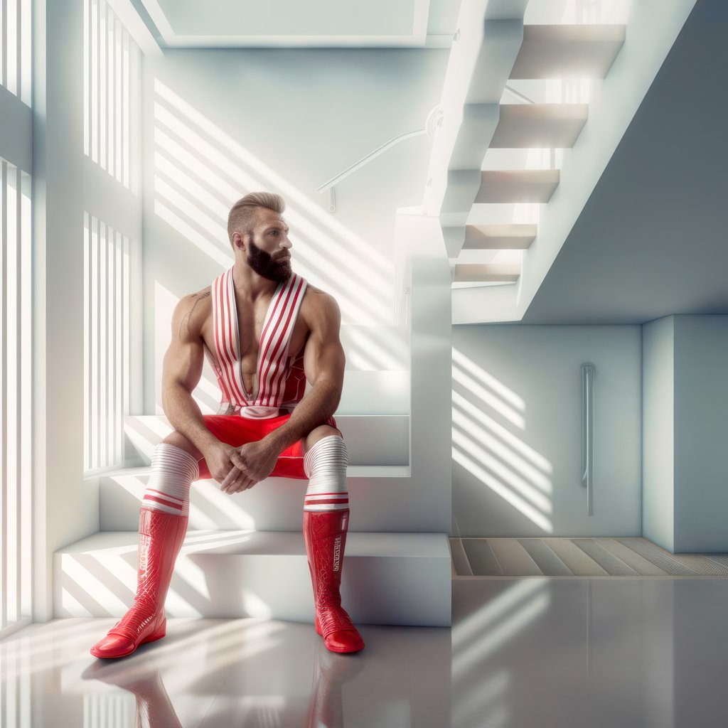 Red Stripe, Composition of bearded man with red stripes, with Midjourney Image Prompts