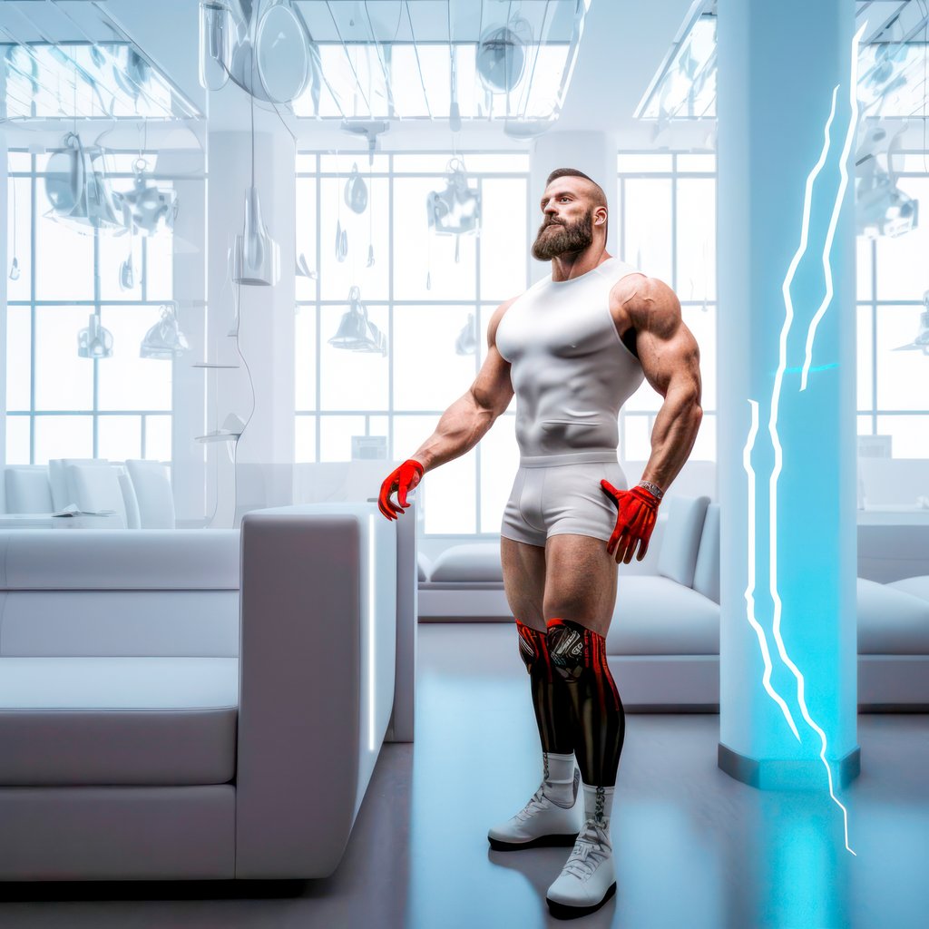 Red Stripe, Composition of bearded man with red stripes, with Midjourney Image Prompts