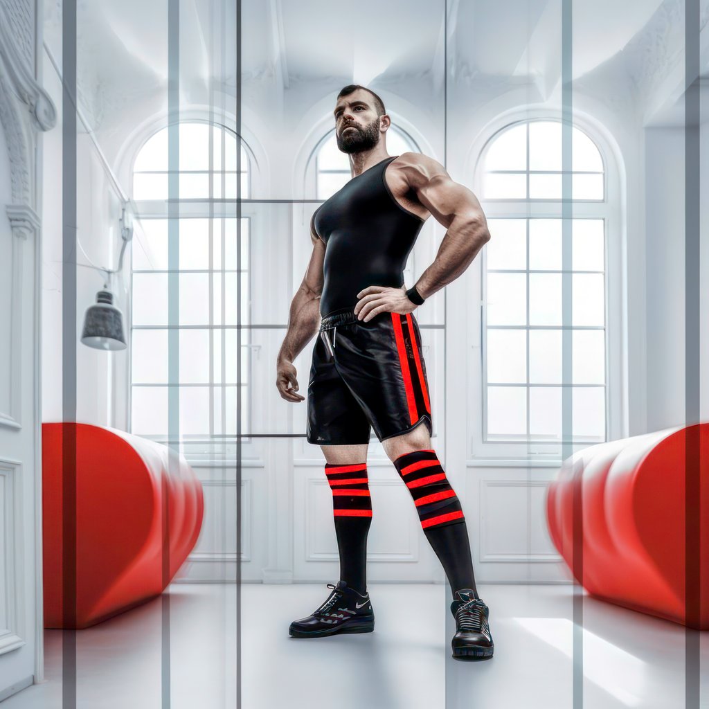 Red Stripe, Composition of bearded man with red stripes, with Midjourney Image Prompts