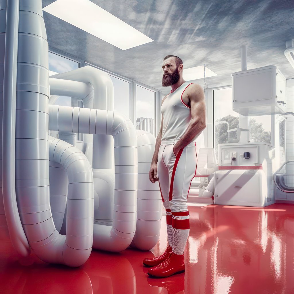 Red Stripe, Composition of bearded man with red stripes, with Midjourney Image Prompts