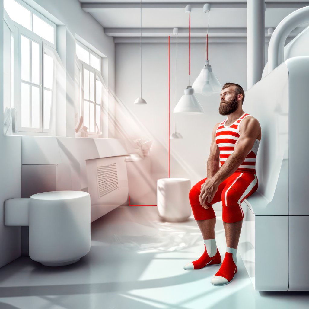 Red Stripe, Composition of bearded man with red stripes, with Midjourney Image Prompts