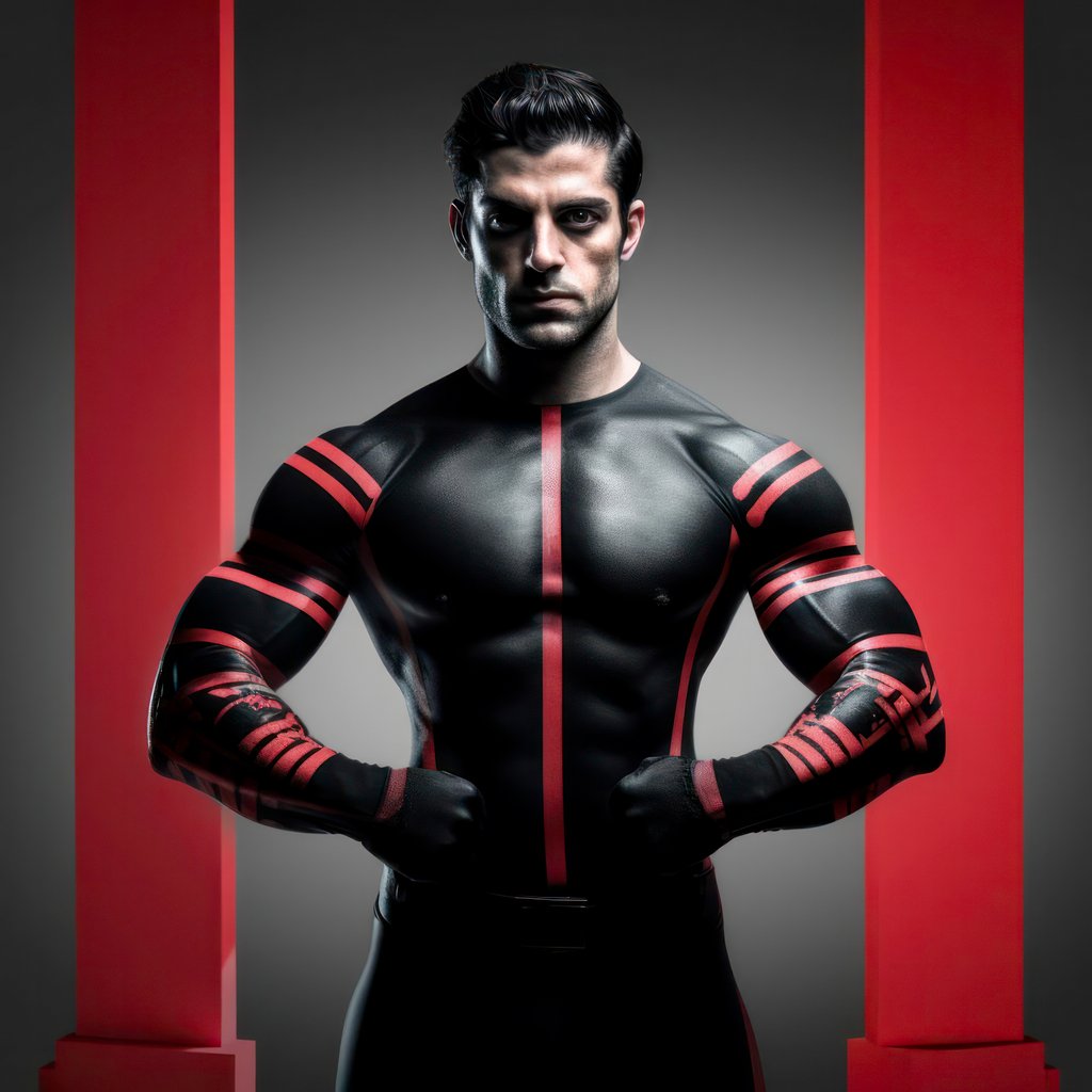 Red Stripe, Composition of bearded man with red stripes, with Midjourney Image Prompts