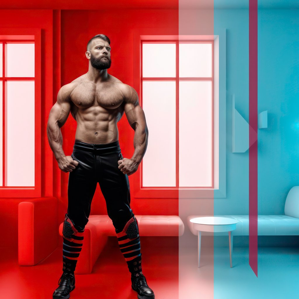 Red Stripe, Composition of bearded man with red stripes, with Midjourney Image Prompts