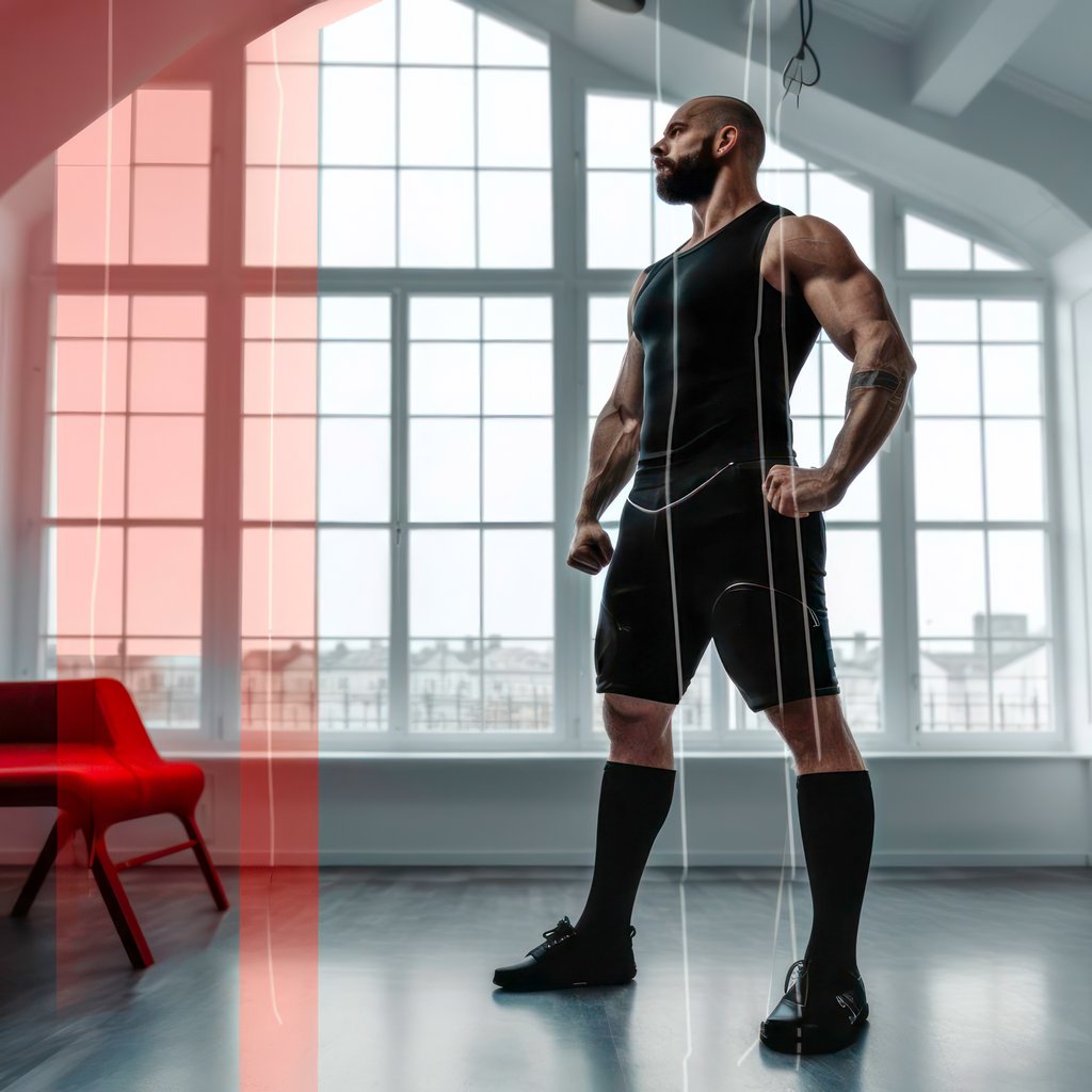 Red Stripe, Composition of bearded man with red stripes, with Midjourney Image Prompts