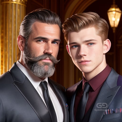 Dad and Boy, created with Stable Diffusion with Regional Prompter.