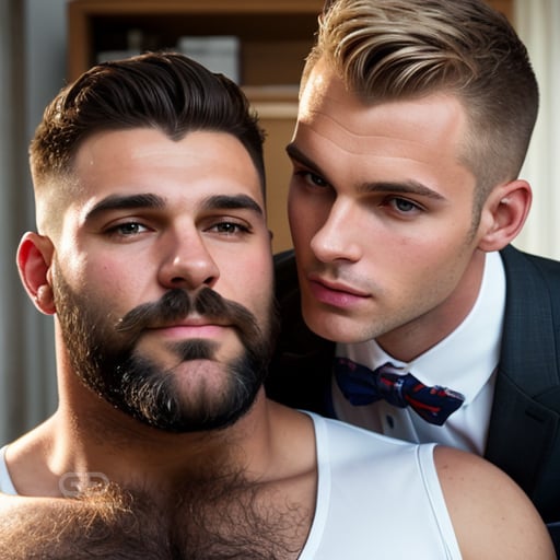 Dad and Boy, Reversed Roles, created with Stable Diffusion with Regional Prompter.