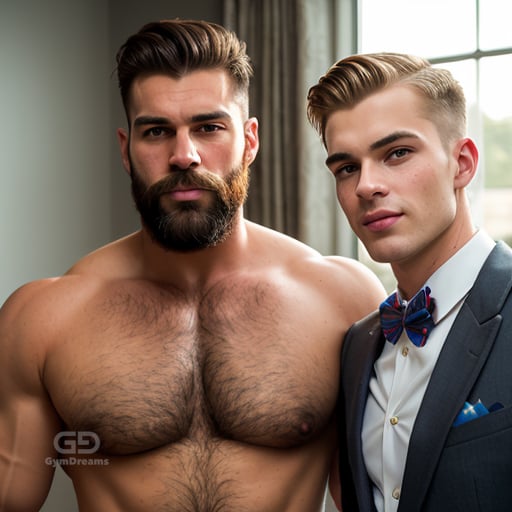 Dad and Boy, Reversed Roles, created with Stable Diffusion with Regional Prompter.