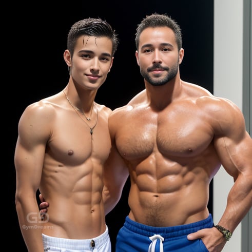 Dad and Boy, created with Stable Diffusion with Regional Prompter.