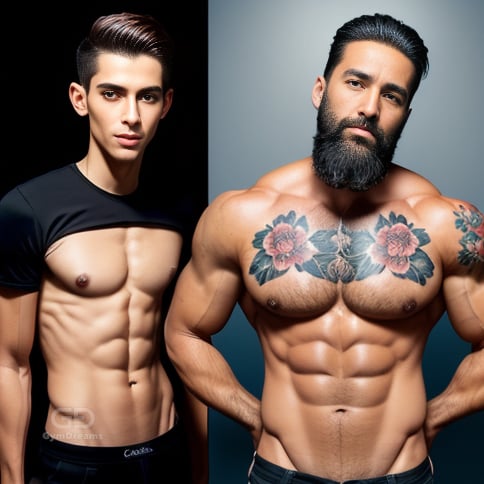 Dad and Boy, created with Stable Diffusion with Regional Prompter.