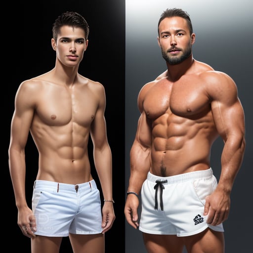 Dad and Boy, created with Stable Diffusion with Regional Prompter.