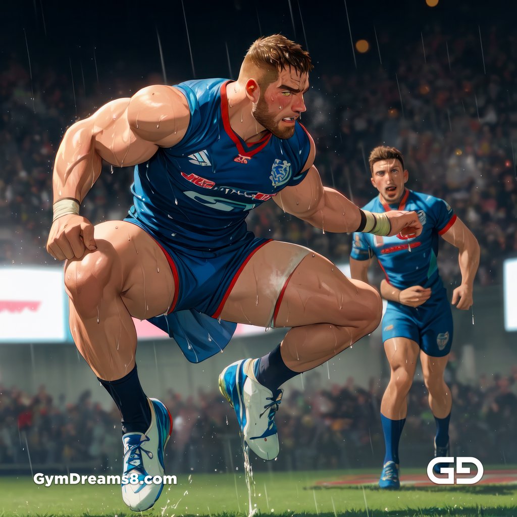 Rugby, Suddenly Gay. Sweat. Rain. Tackle, created with Stable Diffusion and Virile Animation.