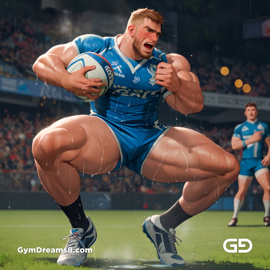Rugby, Suddenly Gay. Sweat. Rain. Tackle, created with Stable Diffusion and Virile Animation.